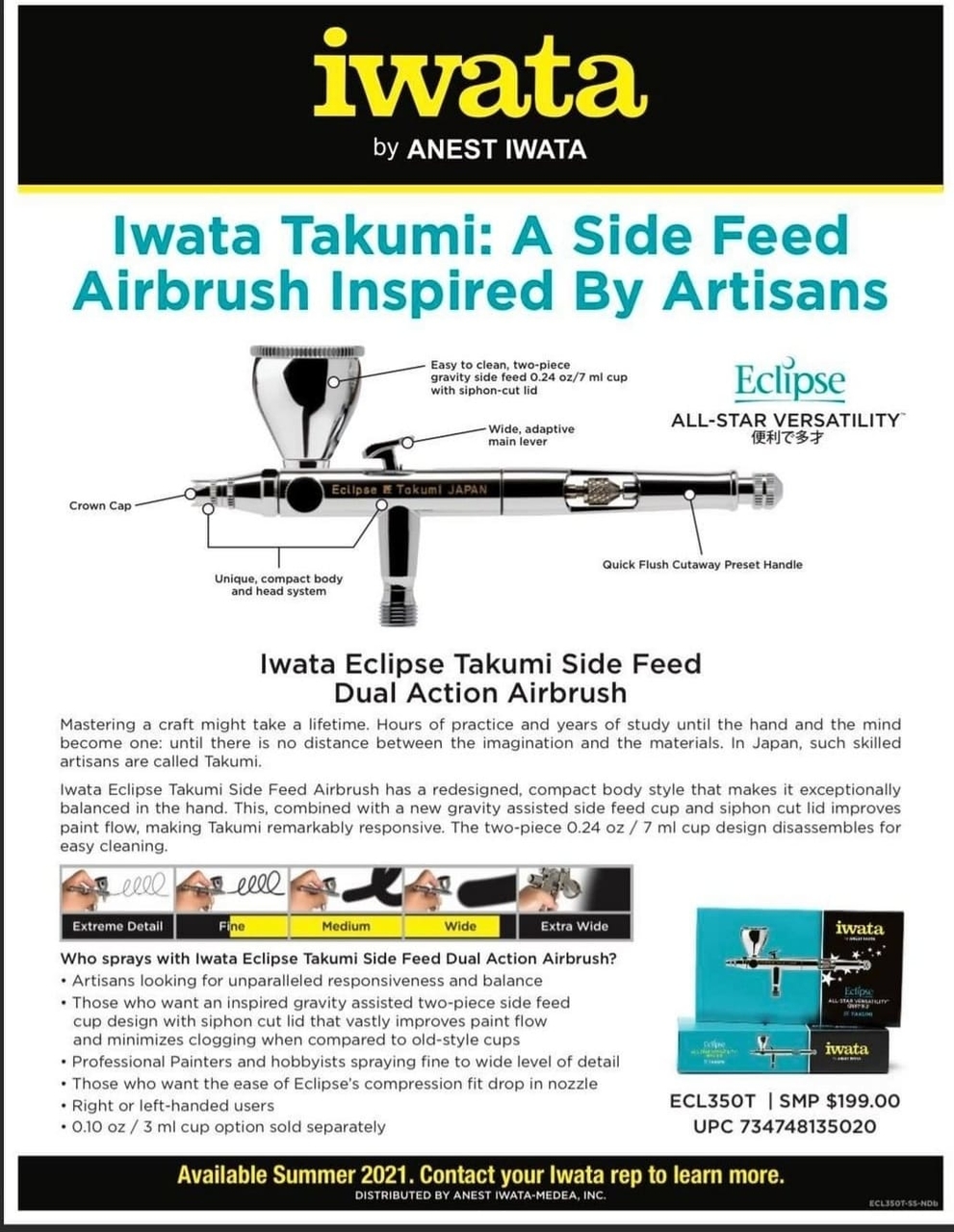 Iwata Eclipse Takumi Side Feed Dual Action Airbrush: Anest Iwata
